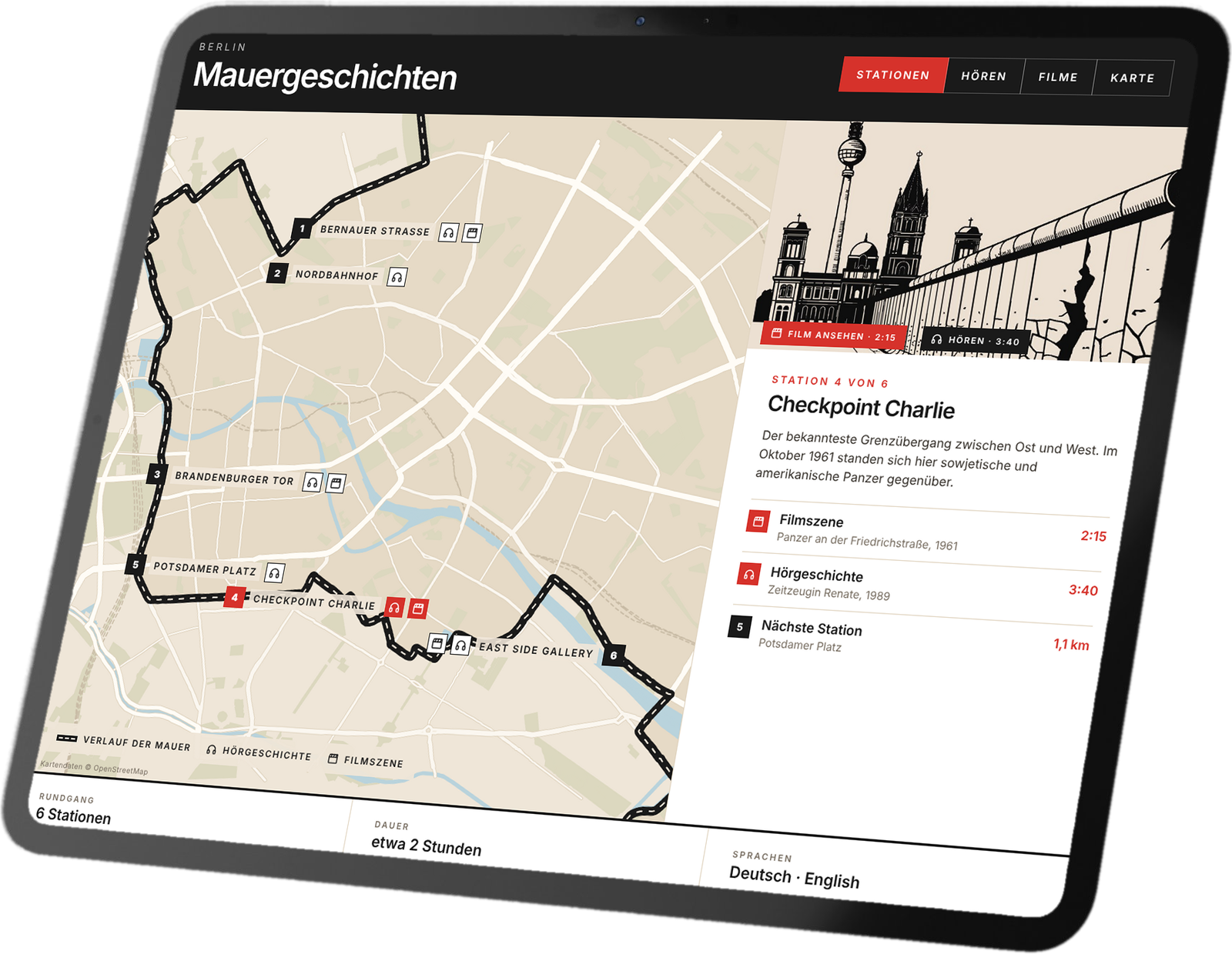 Tablet mit interaktivem Rundgang Mauergeschichten in Berlin